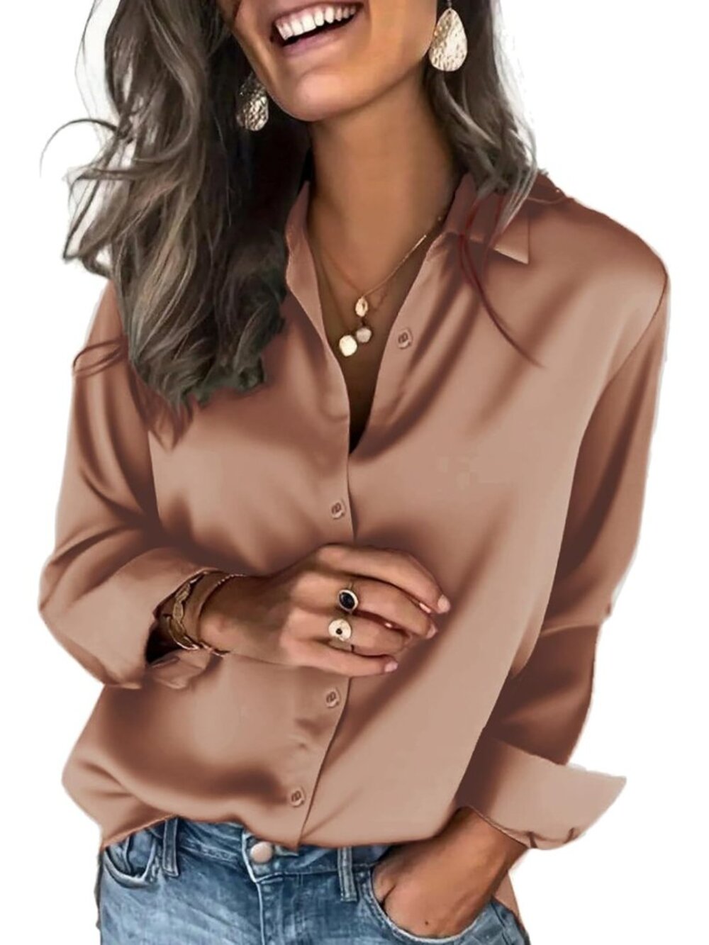Satin Silk Blouses for Women | Long Sleeve Button Down Tops | Elegant Fashion